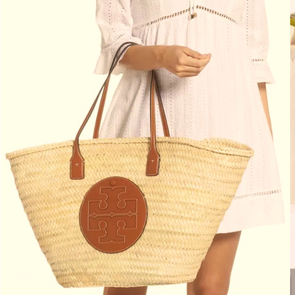 Tory Burch Ella Straw Basket Tote -NEW NWT Boho tote bag w/detachable pouch.